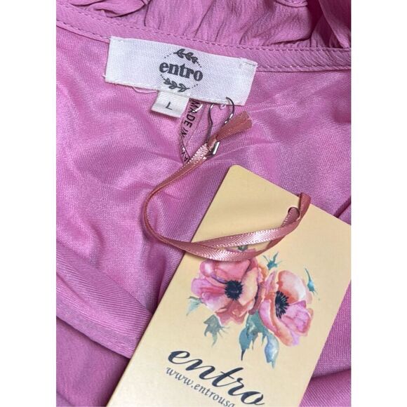 Entro Women’s Pink Ruffle Sleeve Dress Size Large NEW - Picture 6 of 8